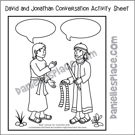 Jonathan Gives David his Sword, Coat and Belt "Fill in the Conversation" Bible Activity Sheet for Children's Ministry from www.daniellesplace.com