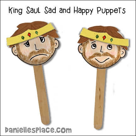 King Saul Sad and Happy Stick Puppet Craft for Children