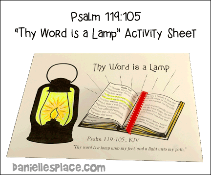 You word is a lamp Bible activity sheet, Psalm 119:105 Bible Craft 