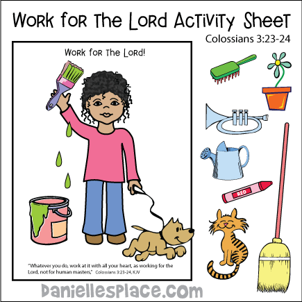 Work for the Lord Cut and Paste Coloring and Activity Sheet for Children's Ministry