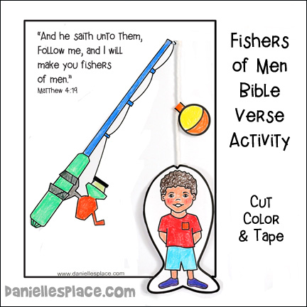 Fishing for Men Bible Verse Coloring and Activity Sheet for Sunday School