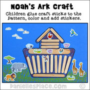 Craft Stick Ark Picture Craft with animal stickers for Noah Builds the Ark Bible Lesson