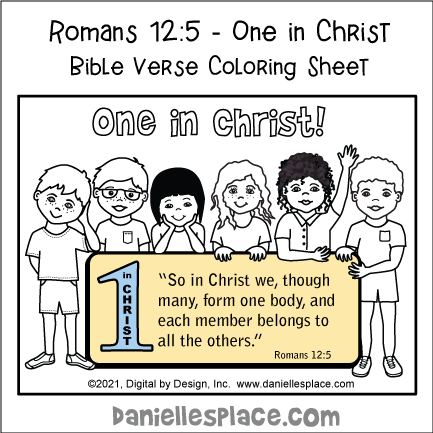 One in Christ Romans 12:5, Coloring Sheet For Sunday School