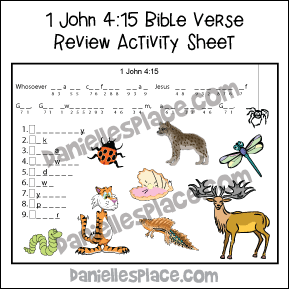 1 John 4:15 Bible Verse Review Activity Sheet- KJV and NIV