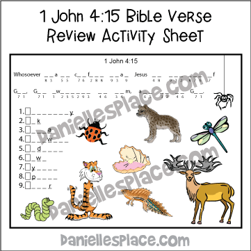 1 John 4:15 Bible Verse Review Activity Sheet
