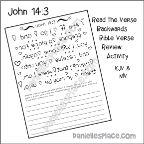 John 14:3 Reading Backwards Bible Verse Review Activity Sheet for Children