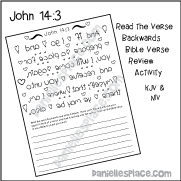 John 14:3 Reading Backward Bible Verse Activity sheet