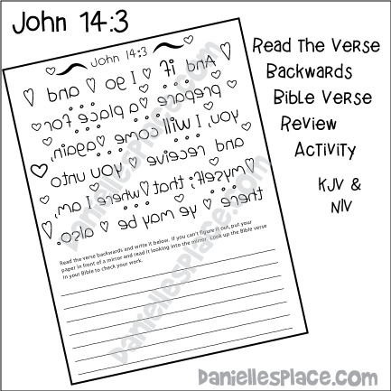 John 14:3 "Reading Backwards" Bible Verse Review Activity Sheet