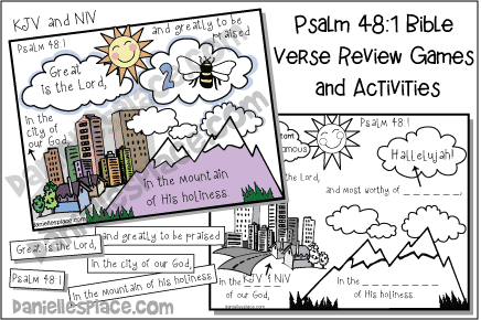 Psalm 48:1 Bible Verse Review Activities for Sunday School and Children's Ministry