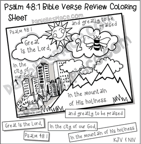 Psalm 48:1 Bible Verse Review Coloring Sheet