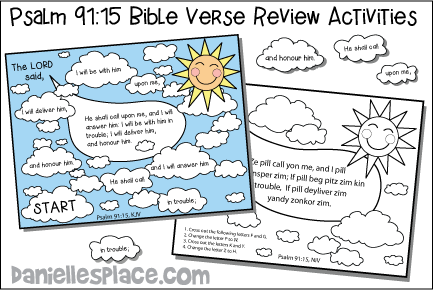 Psalm 91:15 Bible Verse Review Activities for Children