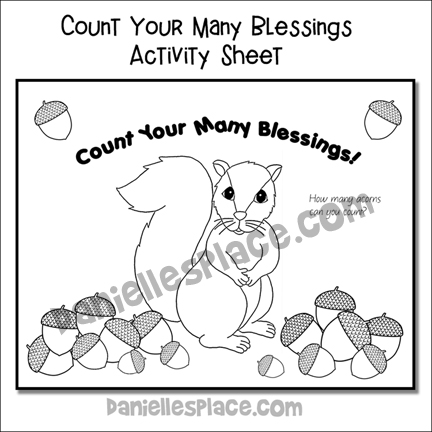 Count Your Many Blessing Squirrel and Acorn Coloring Sheet for Thanksgiving